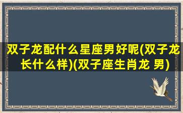 双子龙配什么星座男好呢(双子龙长什么样)(双子座生肖龙 男)